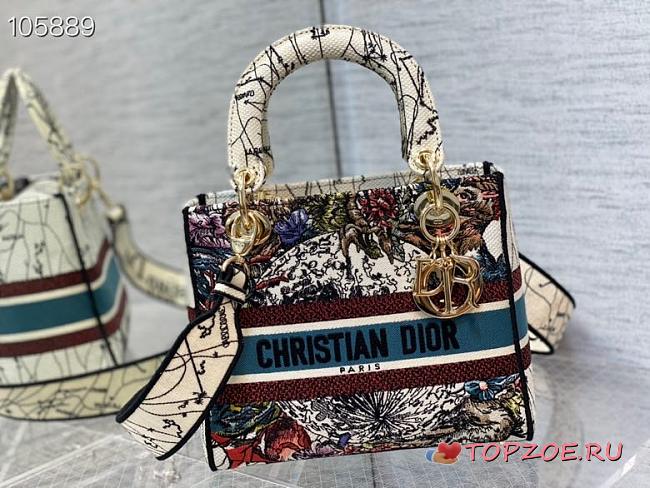 DIOR MEDIUM LADY D-LITE Zodiac Cream white multicolor BAG 24cm - 1