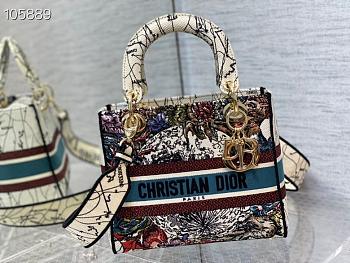 DIOR MEDIUM LADY D-LITE Zodiac Cream white multicolor BAG 24cm
