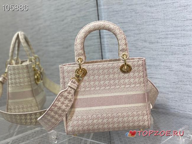DIOR MEDIUM LADY D-LITE Pink and white Bag 24cm - 1