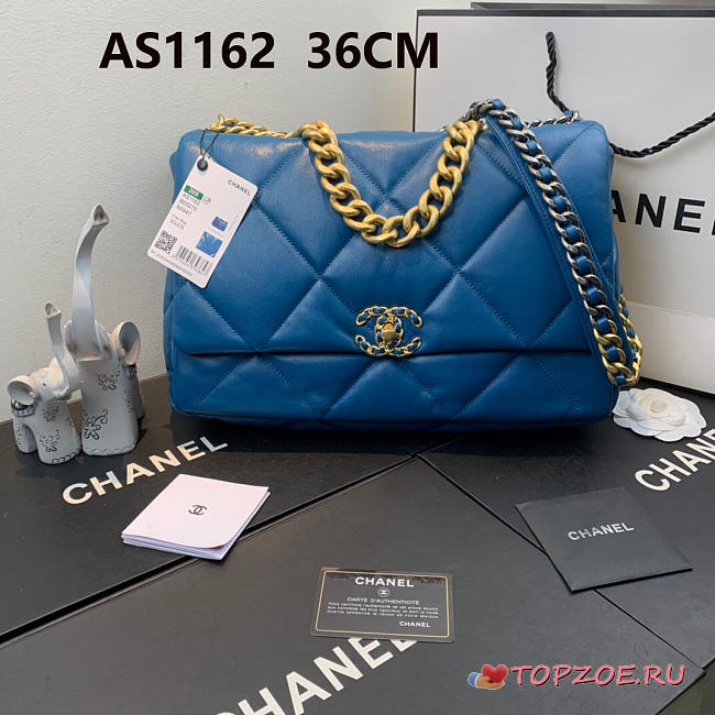 Chanel 19 LARGE Bag Lambskin BLUE 36CM - 1