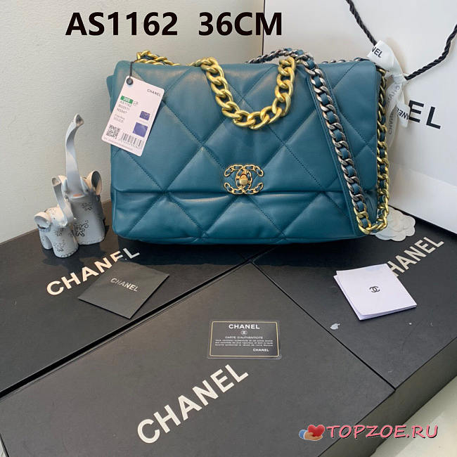 Chanel 19 LARGE Bag Lambskin PEACOCKBLUE 36CM - 1