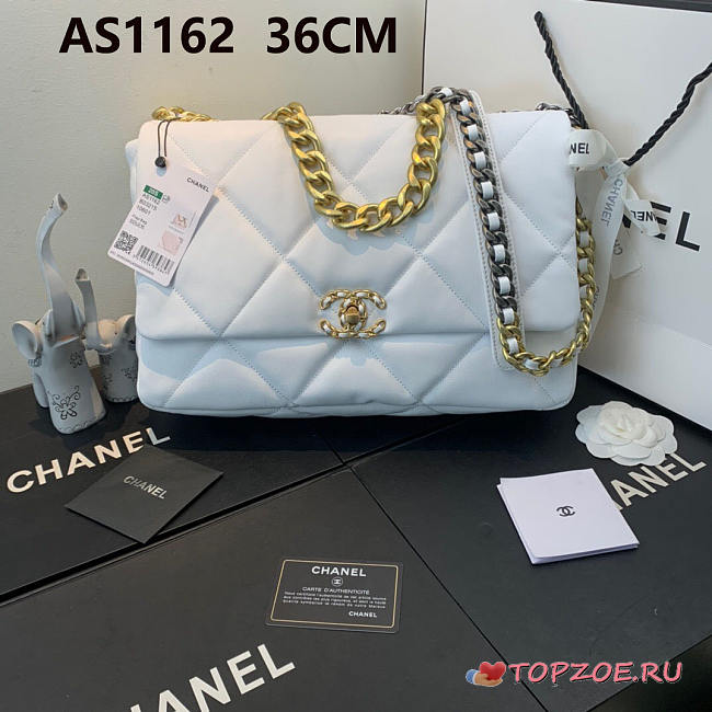 Chanel 19 LARGE Bag Lambskin WHITE 36CM - 1