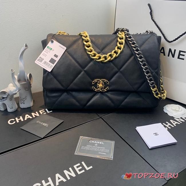 Chanel 19 LARGE Bag Lambskin BLACK 36CM - 1