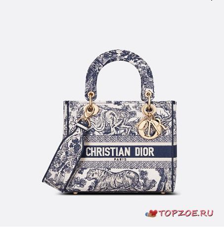DIOR MEDIUM LADY D-LITE Canvas of Jouy Blue BAG 24cm - 1
