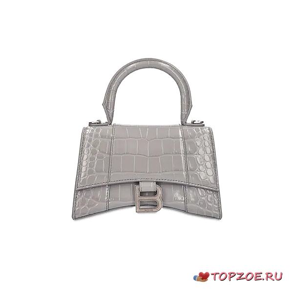 BALENCIAGA HOURGLASS XS TOP HANDLE GRAY CROCODILE EMBOSSED SIZE19CM - 1