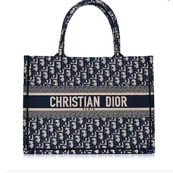 DIOR BOOK TOTE BLUE OBLIQUE EMBROIDERY M1296 SIZE 36 x 28 x 16 CM
