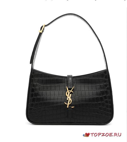 YSL LE 5 À 7 HOBO BAG IN CROCODILE-EMBOSSED SHINY LEATHER BLACK 25CM - 1