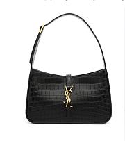 YSL LE 5 À 7 HOBO BAG IN CROCODILE-EMBOSSED SHINY LEATHER BLACK 25CM - 1
