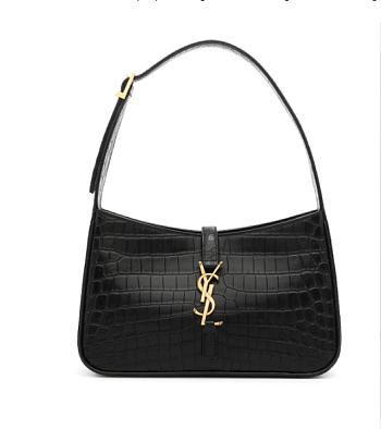 YSL LE 5 À 7 HOBO BAG IN CROCODILE-EMBOSSED SHINY LEATHER BLACK 25CM