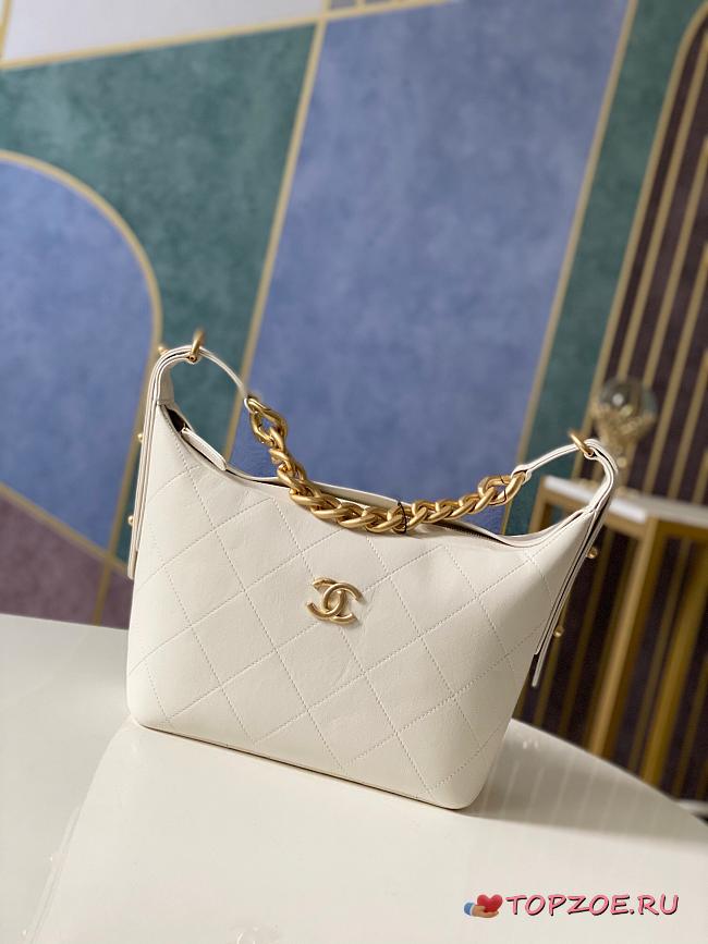 CHANEL CC HOBO BAG CALFSKIN WHITE 28CM - 1