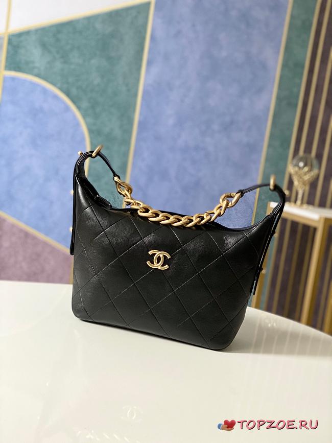 CHANEL CC HOBO BAG CALFSKIN BLACK 28CM - 1