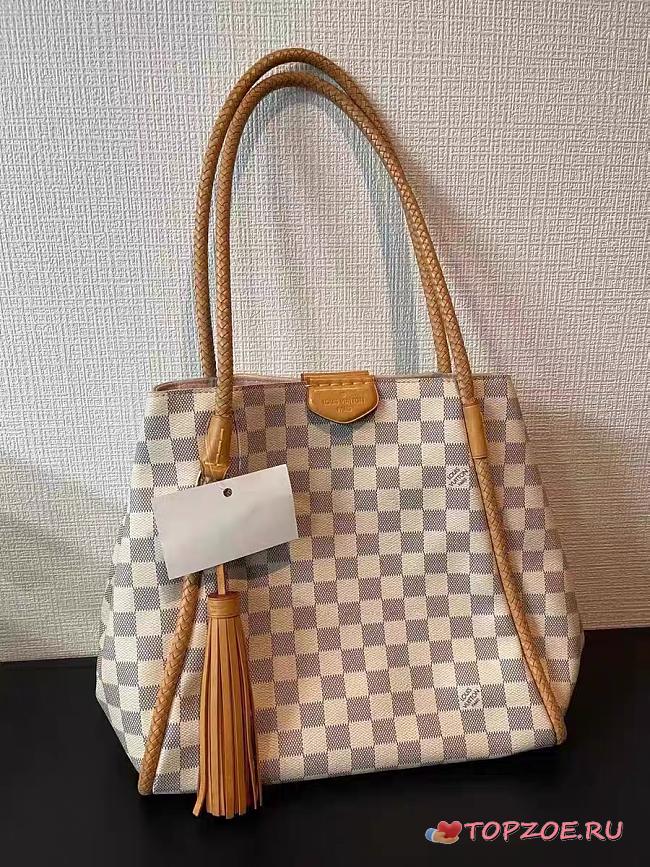 LV NEVERFULL CREAM WHITE CHECKERBOARD FRINGED NEVERFULL 32CM - 1