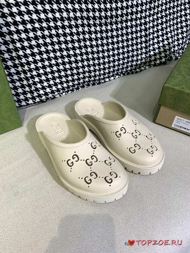 GUCCI PLATFORM PERFORATED G SANDAL WHITE - 1