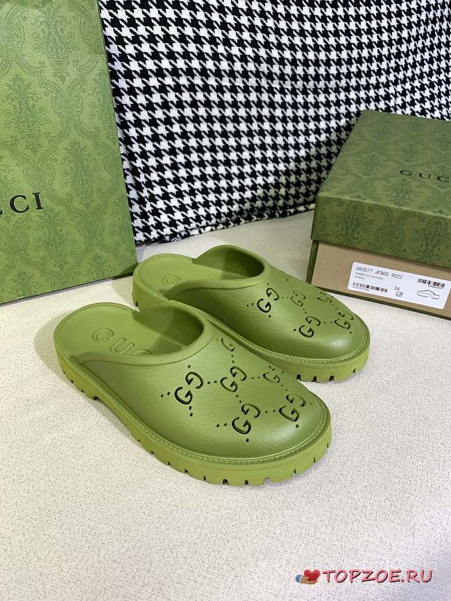 GUCCI PLATFORM PERFORATED G SANDAL GREEN - 1