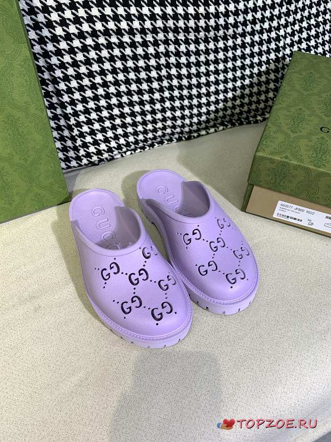 GUCCI PLATFORM PERFORATED G SANDAL PURPLE - 1