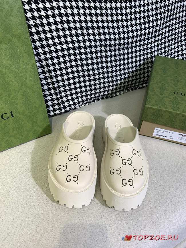 GUCCI PERFORATED G SANDAL WHITE - 1