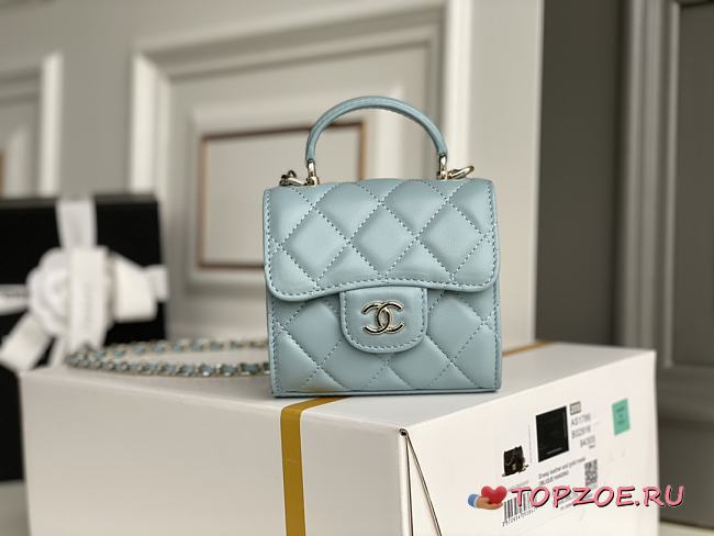 CHANEL CF LAMBSKIN MINI CHAIN WALLET BLUE 11CM - 1