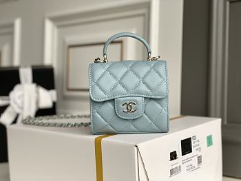 CHANEL CF LAMBSKIN MINI CHAIN WALLET BLUE 11CM