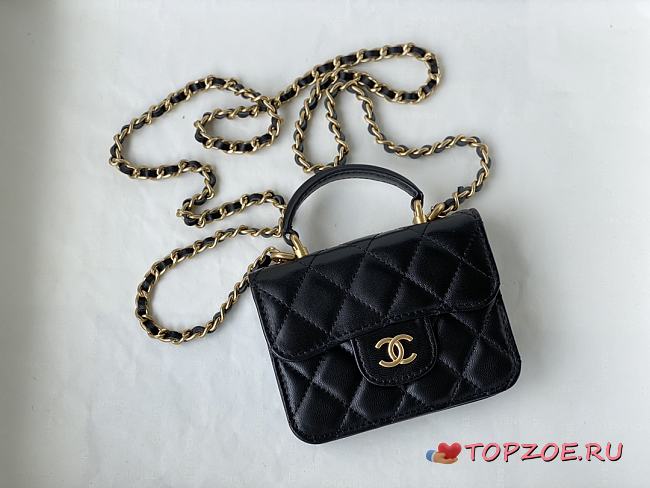 CHANEL COIN CHAIN BAG BLACK 12CM   - 1