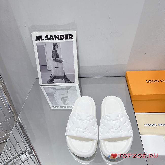 LV Monogram Unisex Plain Logo Sandals White - 1