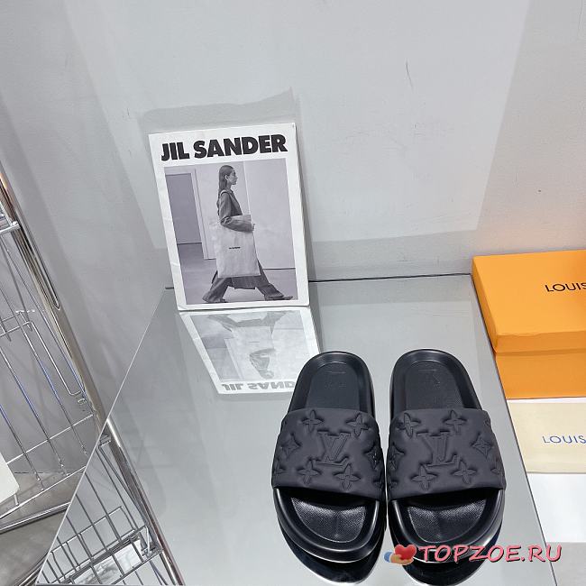 LV Monogram Unisex Plain Logo Sandals Black - 1