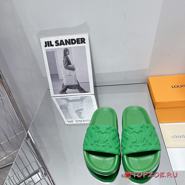 LV Monogram Unisex Plain Logo Sandals Green  - 1