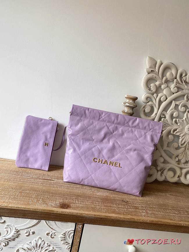 CHANEL 22 BAG Calfskin Purple Medium 37cm  - 1