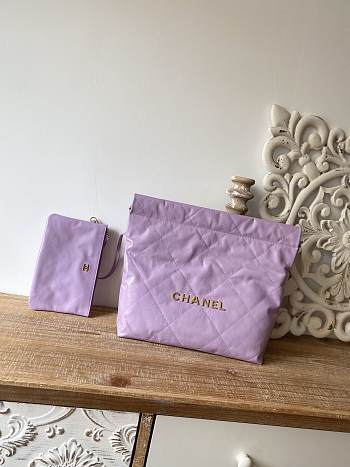 CHANEL 22 BAG Calfskin Purple Medium 37cm 