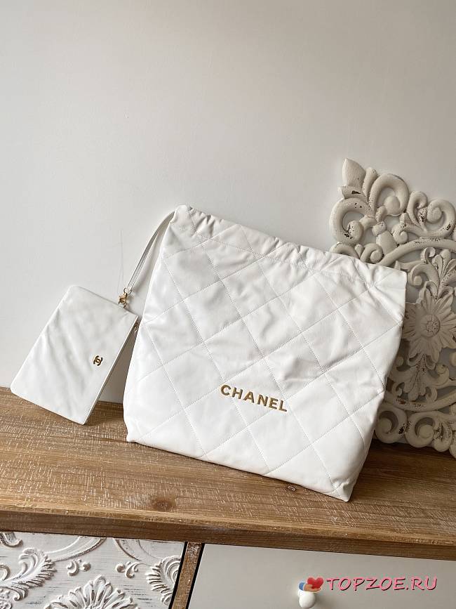 CHANEL 22 BAG Calfskin Blue White 48cm - 1