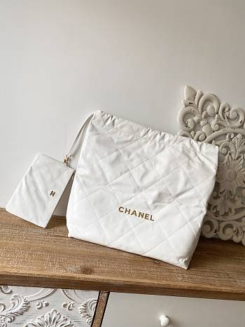 CHANEL 22 BAG Calfskin Blue White 48cm