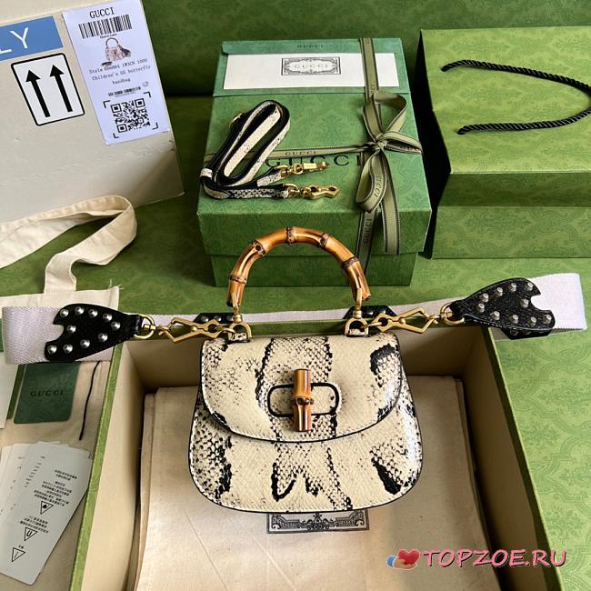 GG mini Top handle bag with Bamboo Snakeskin 17cm - 1