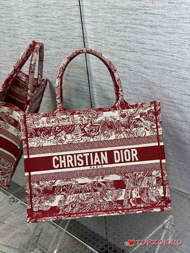 DIOR Book Tote Medium Burgundy striped ghee print embroidery 36cm - 1