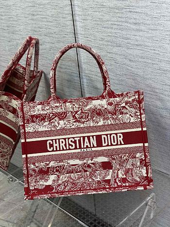 DIOR Book Tote Medium Burgundy striped ghee print embroidery 36cm