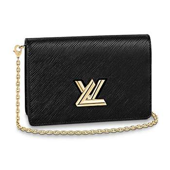 LV Women Twist Belt Chain Wallet Black Epi Leather Chain