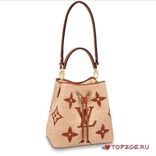 LV Unisex NéoNoé MM Bucket Sustainable Raffia-Like Woven Textile Cowhide - 1