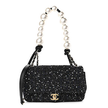CHANEL Tweed Medium Pearl Handle Flap 
