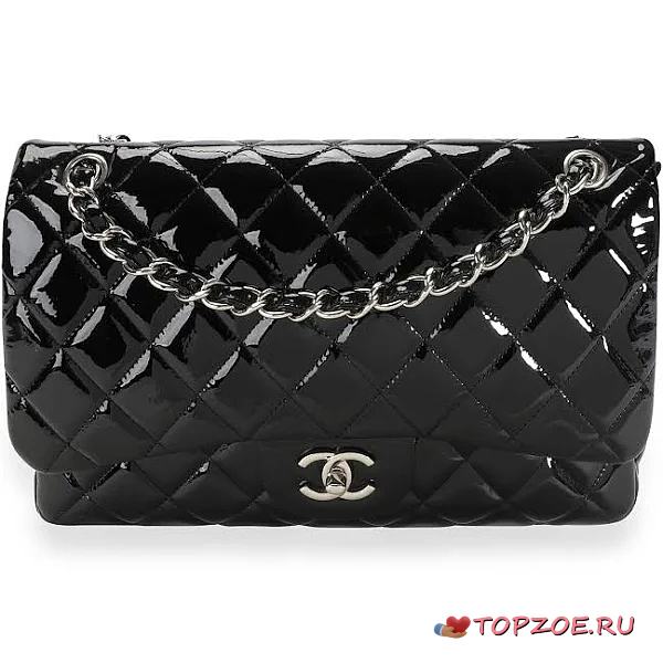 CHANEL Quilted Patent Leather Silver-tone Classic Rectangular Mini Flap Bag - 1