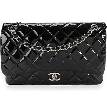CHANEL Quilted Patent Leather Silver-tone Classic Rectangular Mini Flap Bag