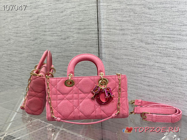 LADY D-JOY BAG Pink Cannage Denim - 1