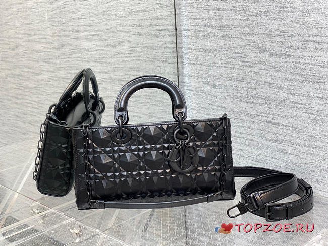 LADY D-JOY BAG Black Cannage Calfskin with Diamond Motif - 1