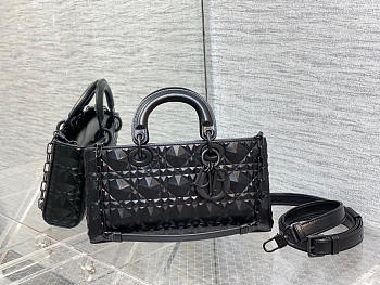 LADY D-JOY BAG Black Cannage Calfskin with Diamond Motif