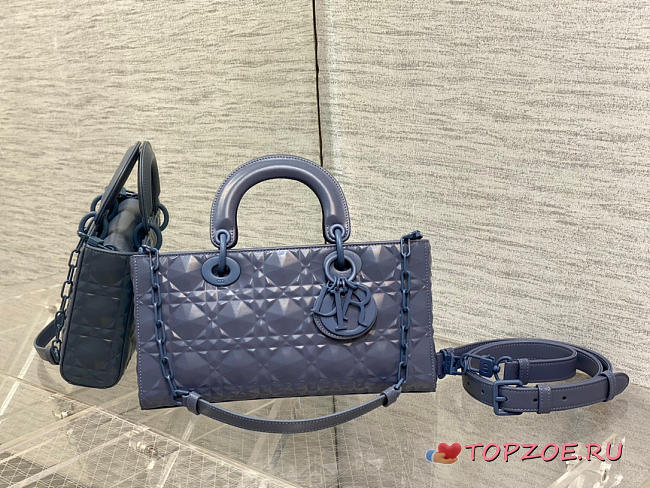 LADY D-JOY BAG Blue Cannage Calfskin with Diamond Motif - 1