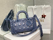 LADY D-JOY BAG Blue Cannage Calfskin with Diamond Motif - 4