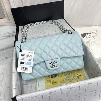 Caviar Quilted Medium Double Flap Light Blue