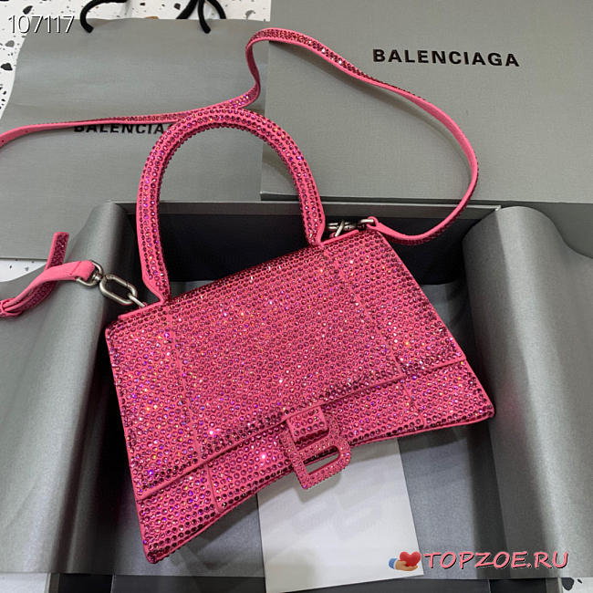 Balenciaga Pink Hourglass XS Rhinestones Crossbody Bag - 1