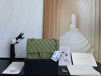 Chanel Classic Olive Green Caviar Leather Gold Chain Bag
