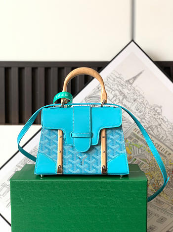 Goyard Saigon Top Handle Bag Coated Canvas with Leather PM Bule