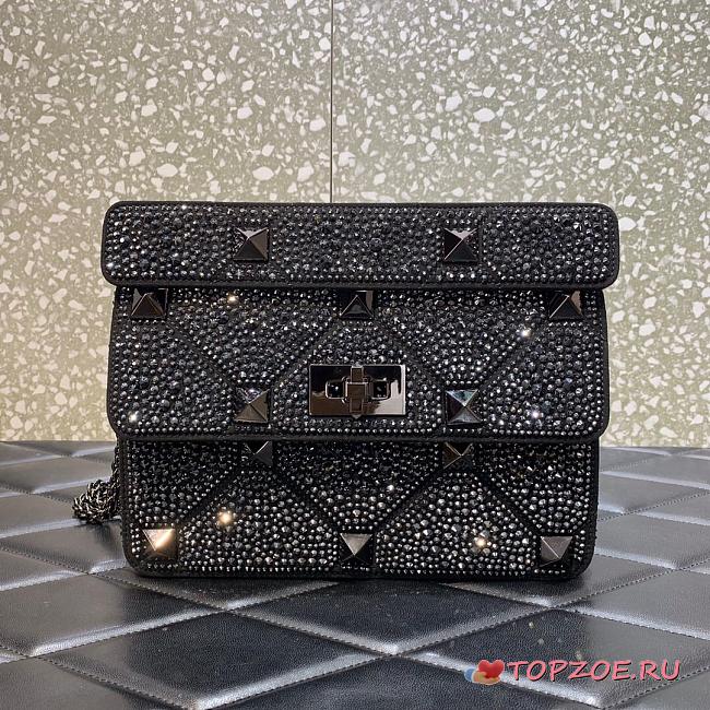 Valentino Roman Stud Small Leather Shoulder Bag Black - 1