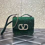 Valentino Small Vsling Shiny Calfskin Shoulder Bag With Crystal Embellishments Green - 1