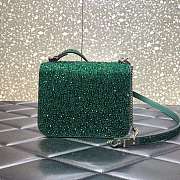 Valentino Small Vsling Shiny Calfskin Shoulder Bag With Crystal Embellishments Green - 3